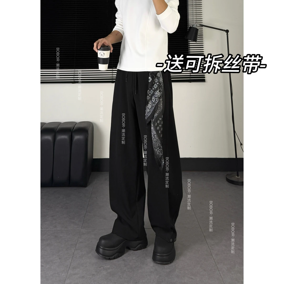 【 磁吸弯刀】秋冬加绒加厚阔腿卫裤结构立体感百搭设计感潮流男裤