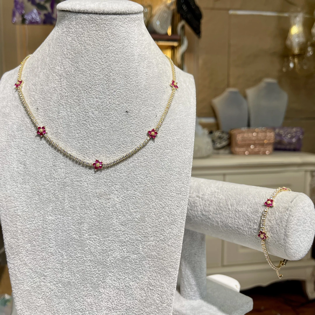 铜合金玻璃项链 【26034】瑾瑟时尚项链手链套装手工气质轻奢