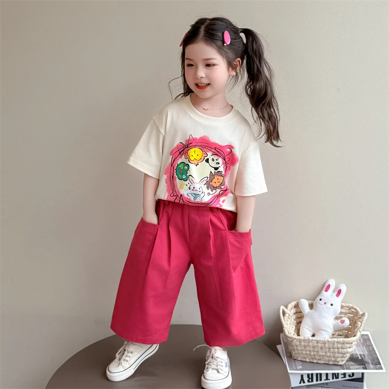 女童短袖印花套装洋气小女孩时髦女宝宝T恤两件套韩版儿童夏装潮