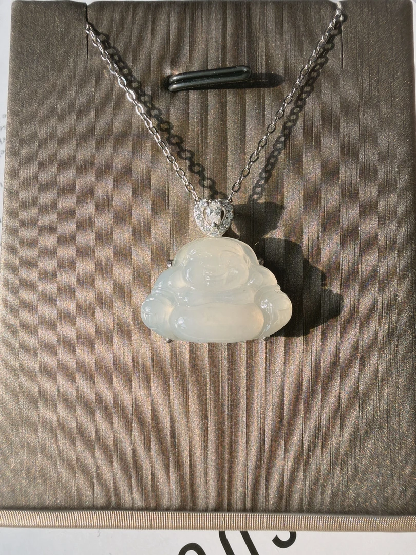 天然A货翡翠高冰S925银镶嵌佛公雕刻精致精美宝宝气质素款仙女风