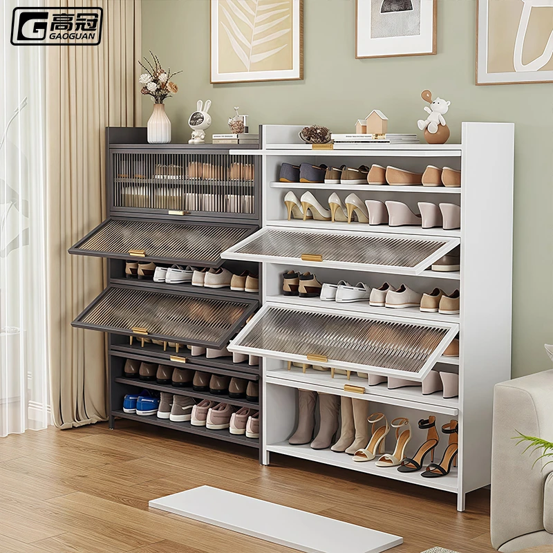 透明鞋柜顶部置物钢制家用门口落地多层入户玄关大容量翻门防尘架