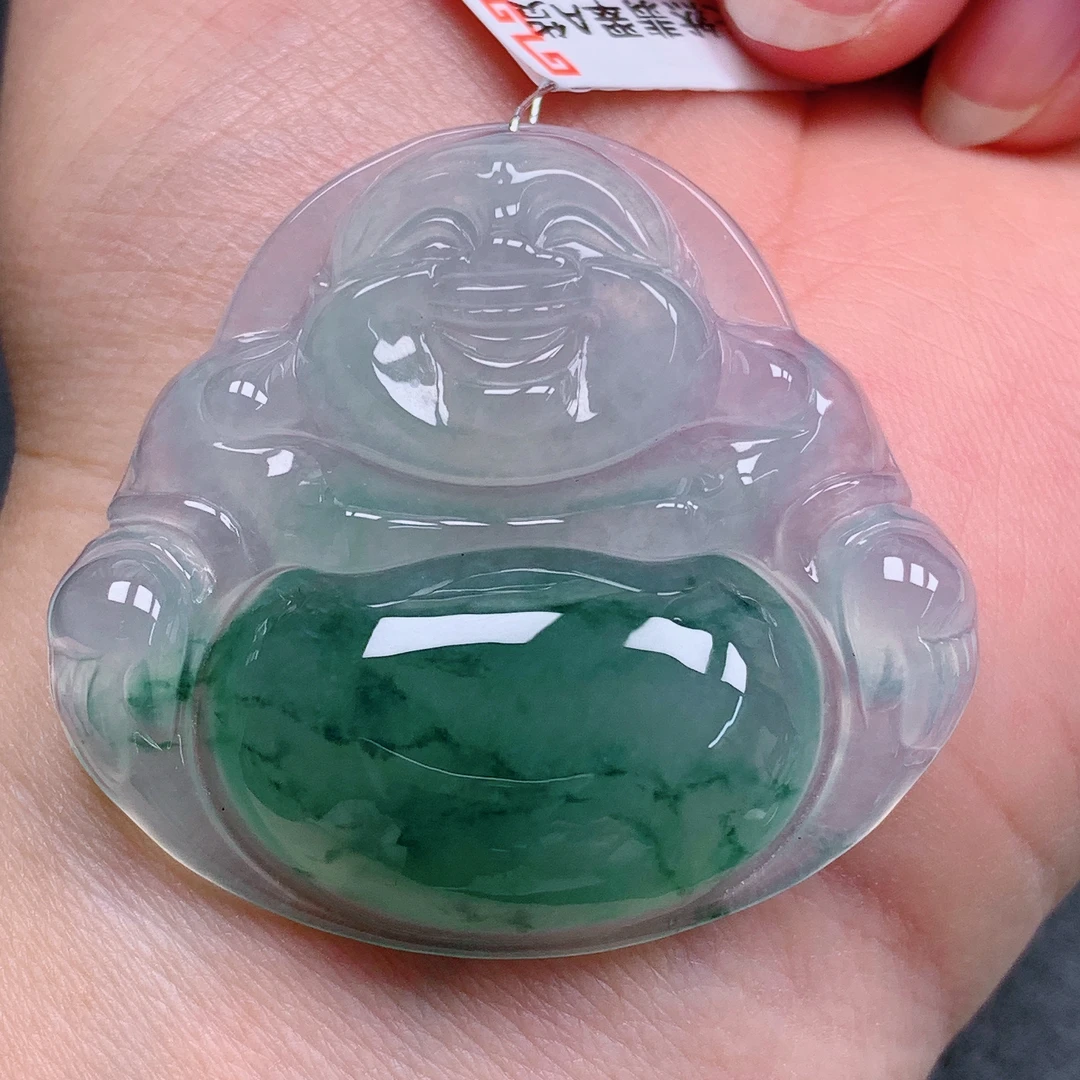 天然缅甸翡翠A货冰飘花佛公气质精美尺寸42.9+39.2+8. 388