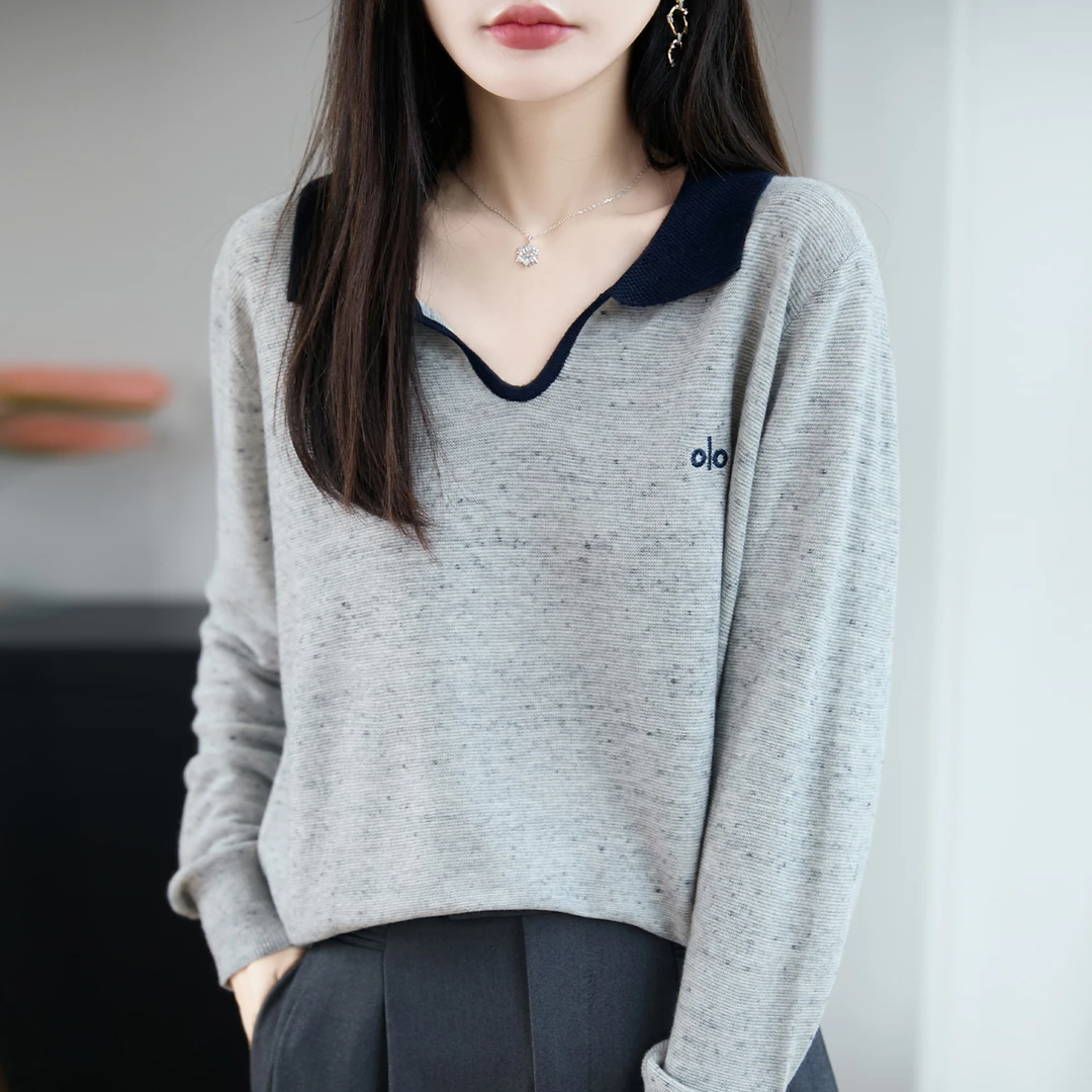 胖mm春秋大码polo领女士毛衣遮肚子显瘦上衣高级感内搭针织打底衫