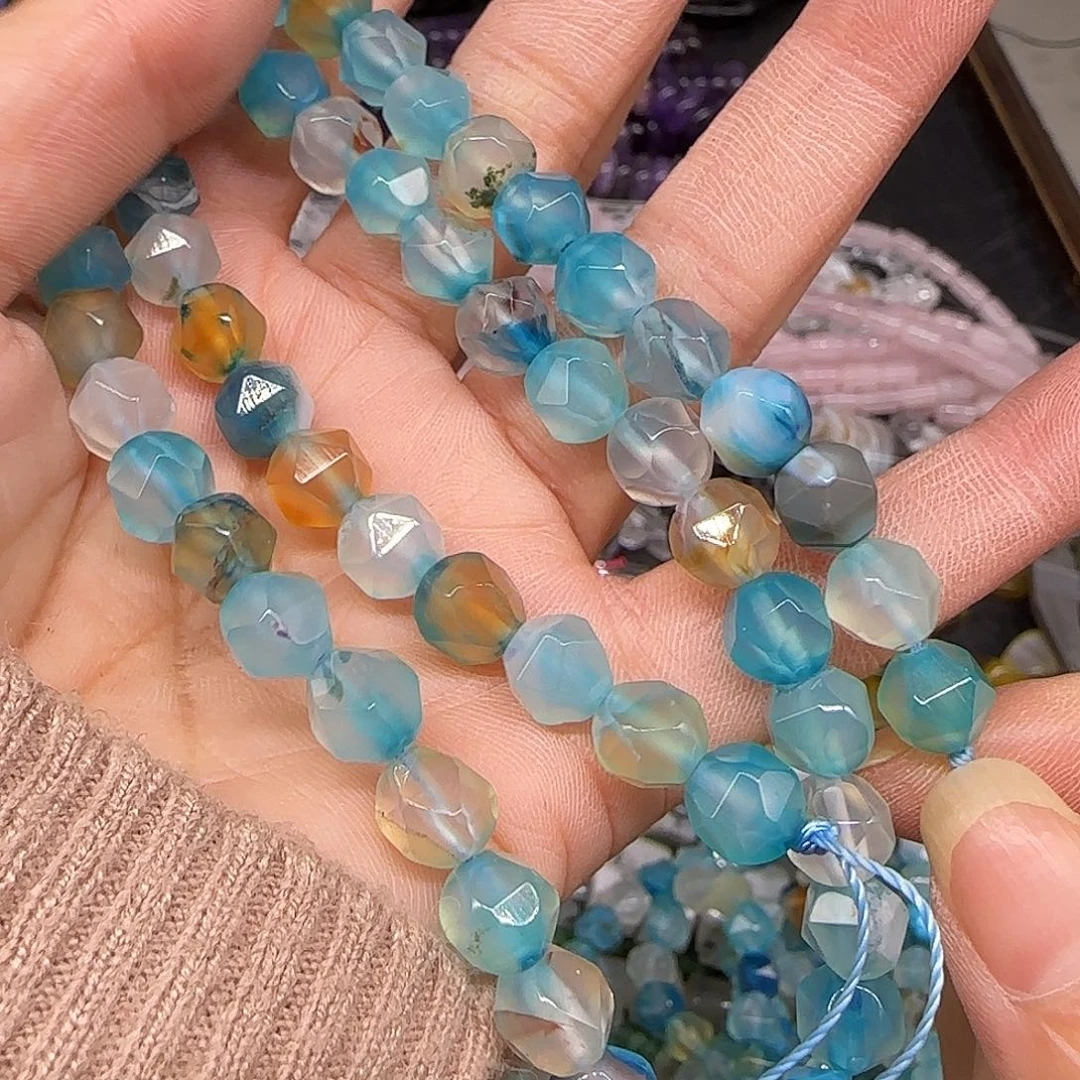 玛瑙/玉髓合金珠宝半成品飘花蓝玛瑙6mm一条