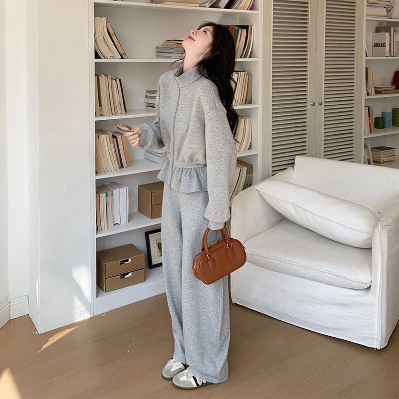 灰色韩系休闲卫衣运动套装女春秋季2025新款小众高级感两件套爆款