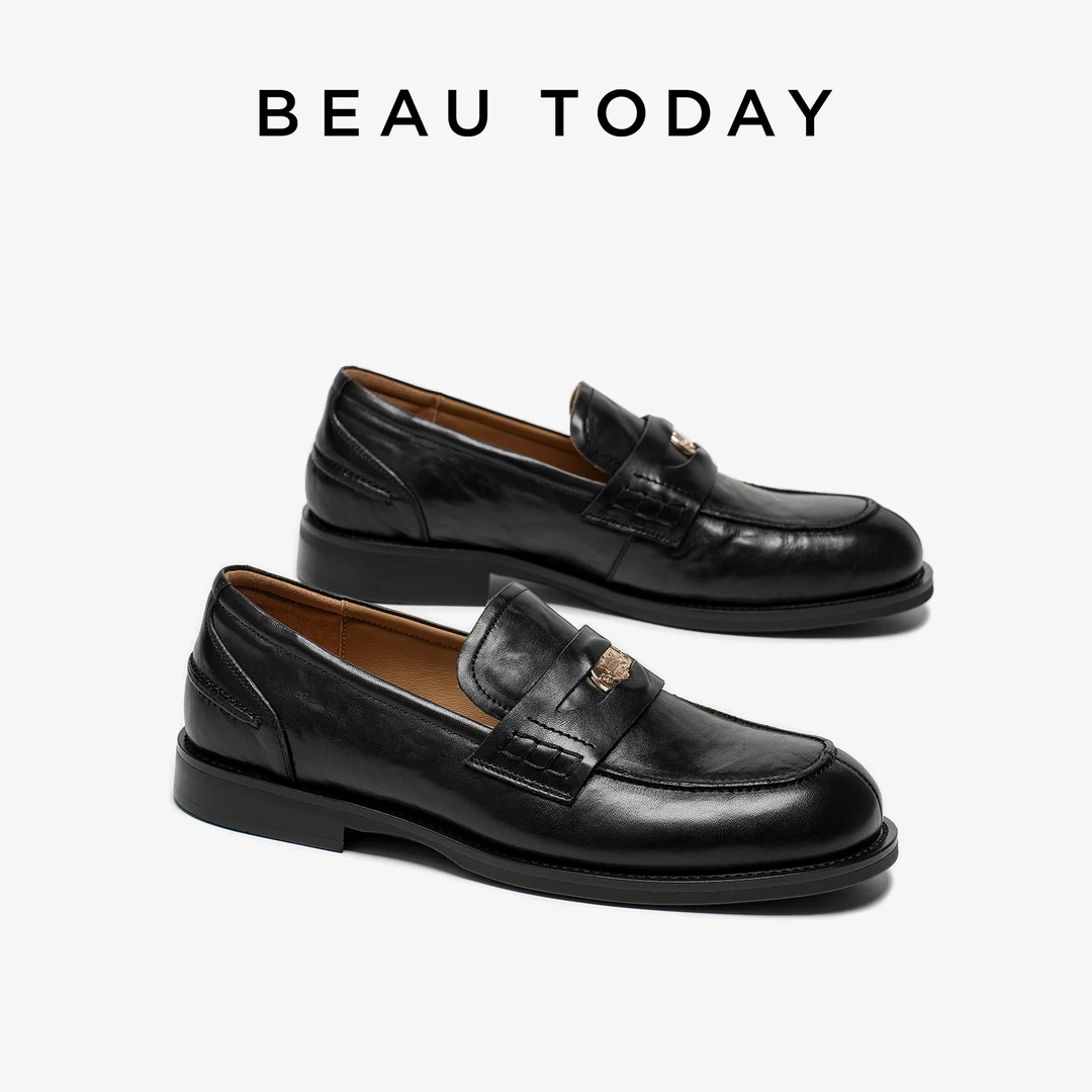 BeauToday【手工抓纹】褶皱乐福鞋复古通勤平底舒适女款鞋小皮鞋子