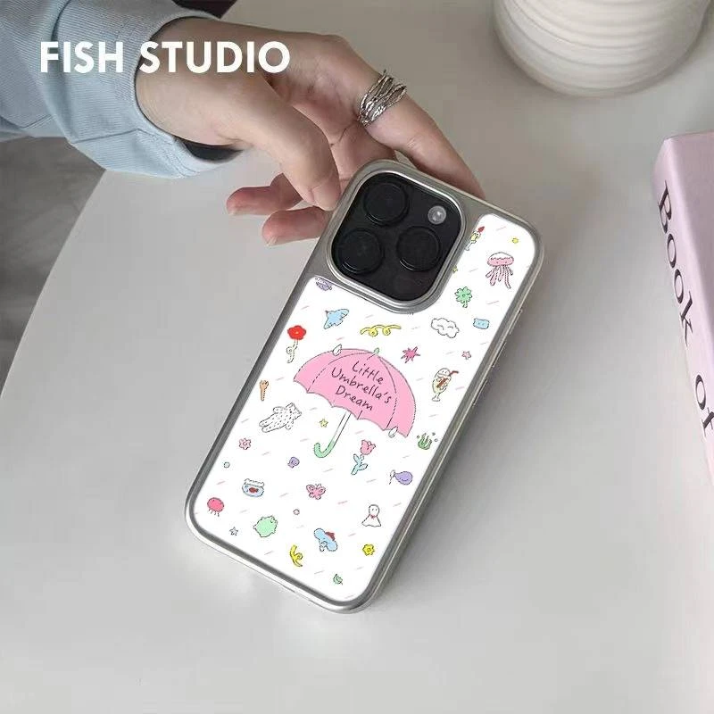 新款星星雨伞韩系玻璃手机壳适用苹果16小米15华为p70/60/40女