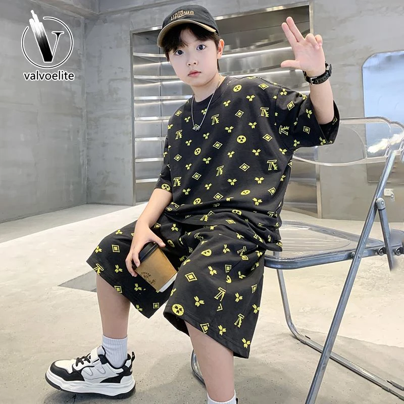 VALVOELITE男童夏装运动短袖套装2025新款中大儿童炸街两件套潮流