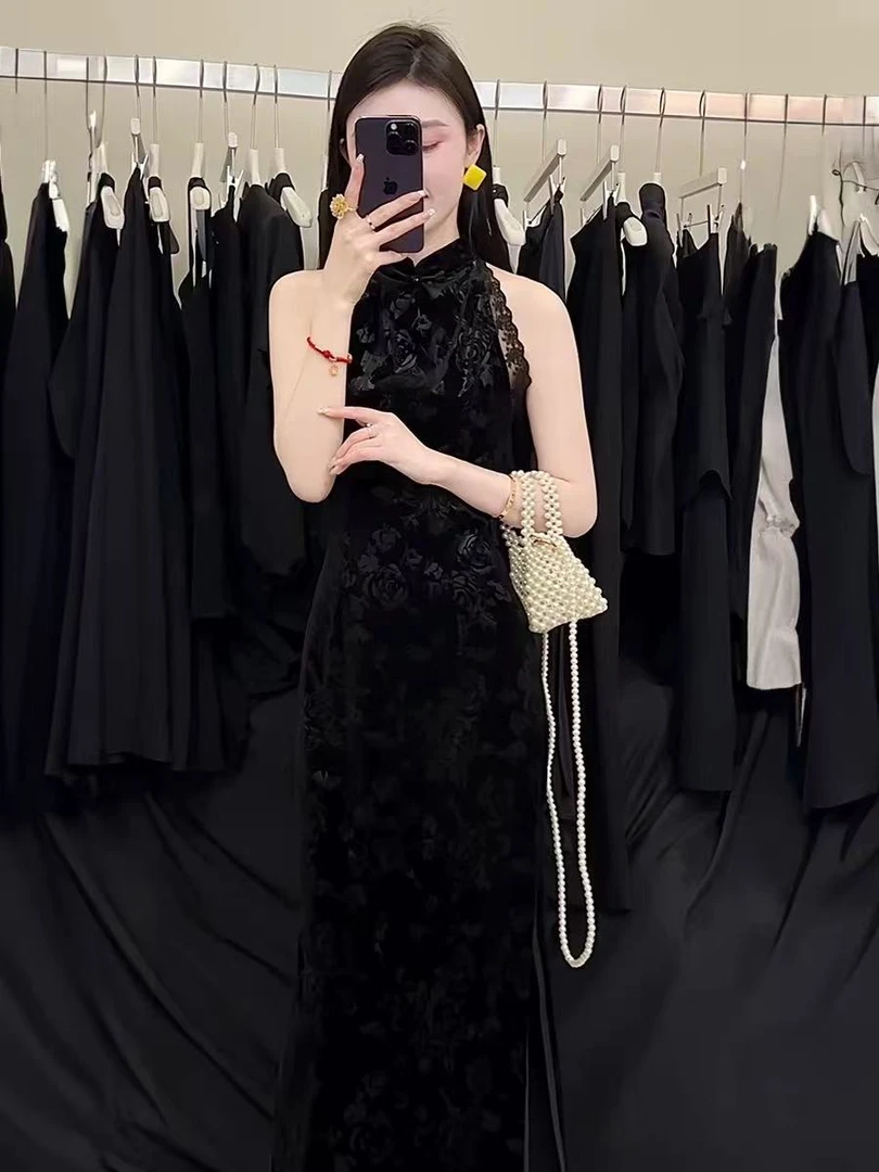 歆瑶｜如愿2025新中式优雅气质优雅显瘦春夏旗袍裙挂脖连衣裙长裙