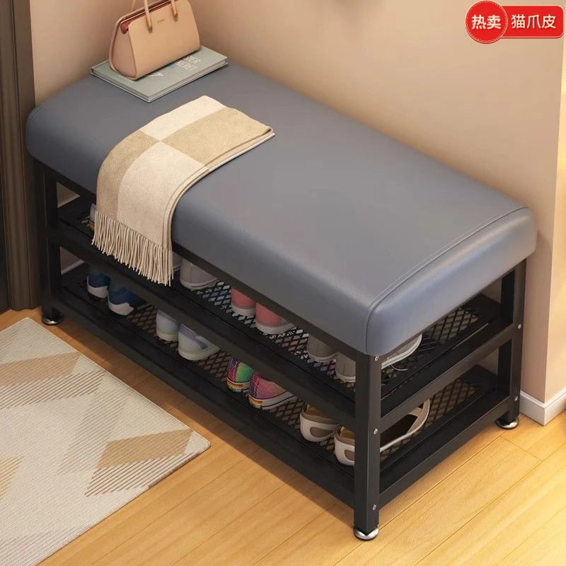 猫抓皮换鞋凳家用门口简约入户穿鞋凳软包坐垫一体玄关进门鞋柜