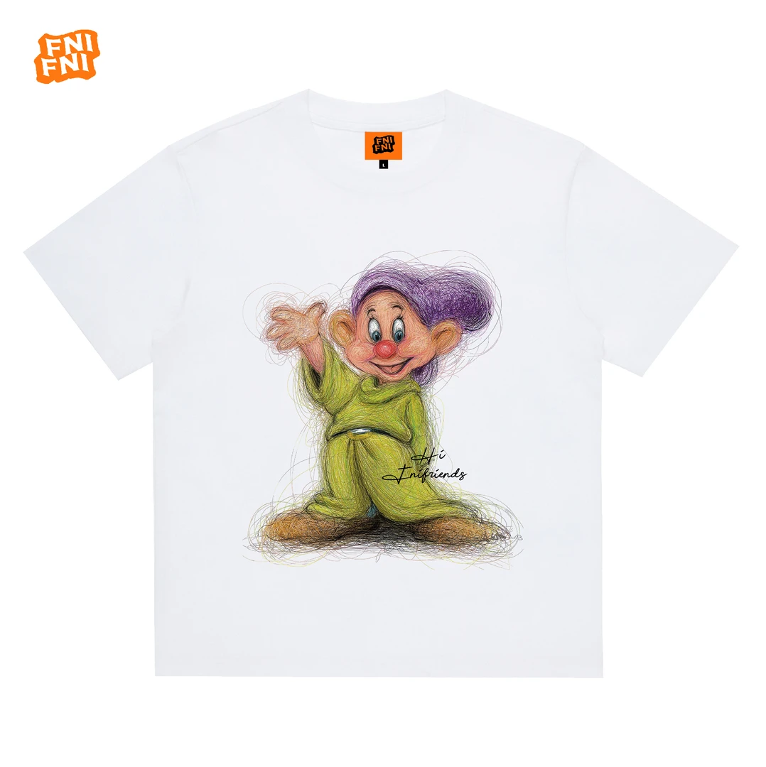 FNI橙标系列（素描女孩）国潮重磅纯棉男女同款t恤短袖25年新款直喷