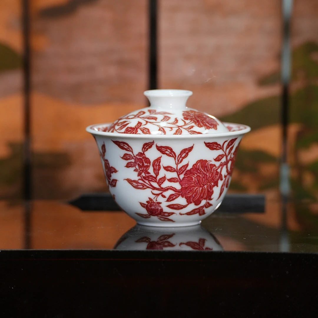 勤义堂 丨全红山茶花盖碗120cc