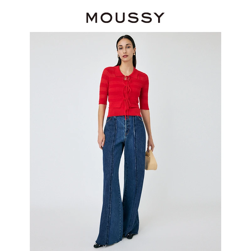 MOUSSY 2024秋季休闲解构拼接阔腿牛仔裤喇叭裤010HA611-4911