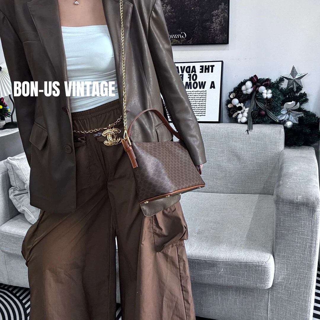 95新 Celine/思琳 8613018/棕花小船包配皮换新