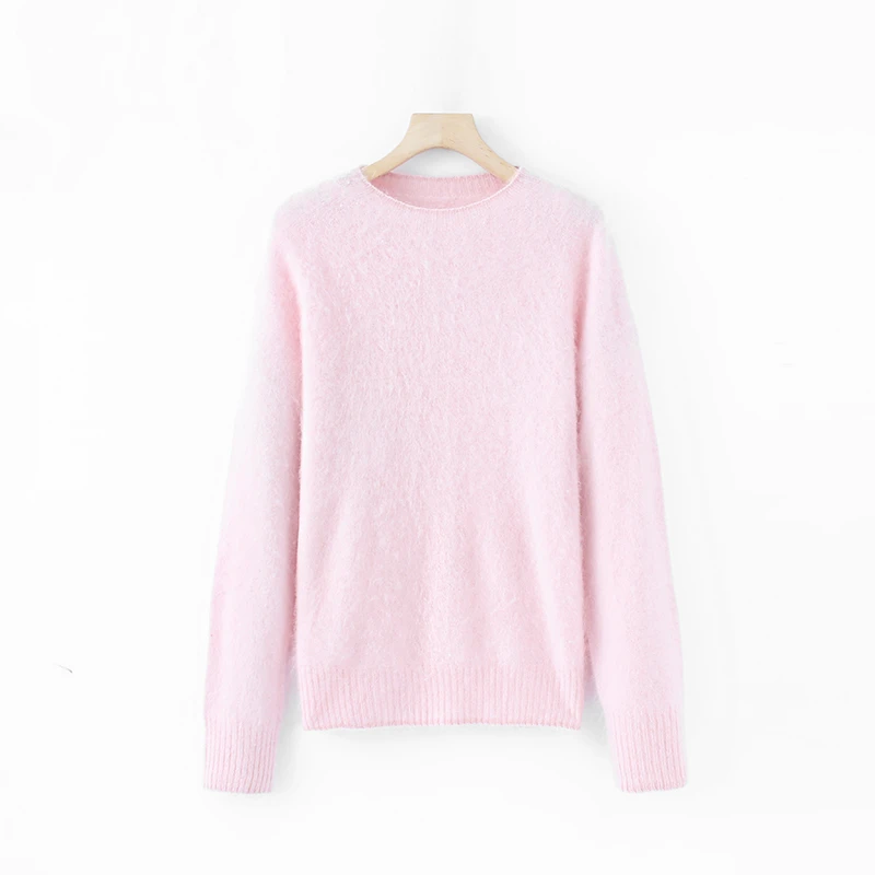 秋冬季百搭休闲宽松纯色圆领毛针织衫GG-25299