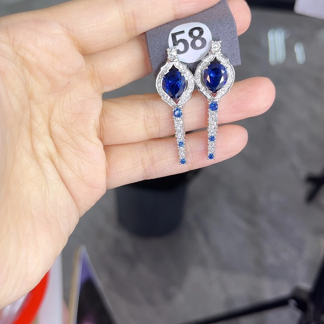 耳饰蓝宝石银S925镶嵌