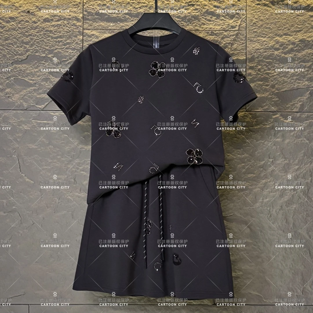 编码01WMA-A316<重工系列>丨<设计师款>宽松夏季T恤短裙休闲套装