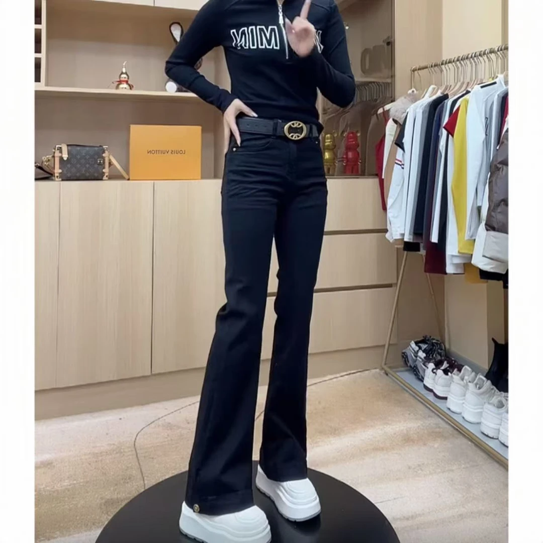 飞芊娅2025早春新款百搭微喇牛仔裤梨型身材胖妹妹高腰显瘦马蹄裤