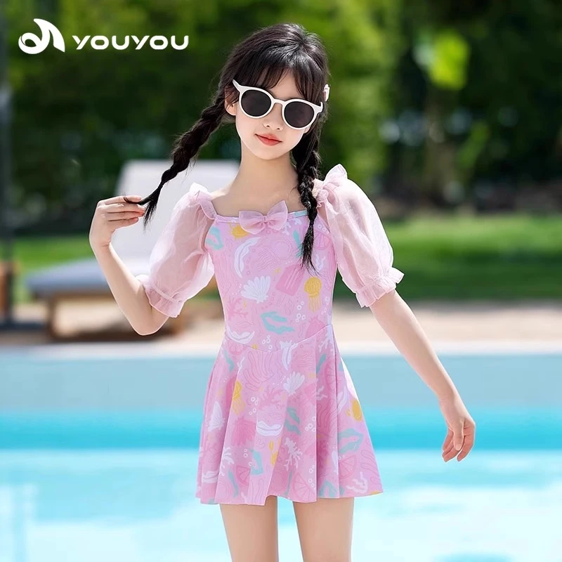 34131儿童泳衣女童连体蕾丝公主风2025新款可爱游泳衣中大童泳装