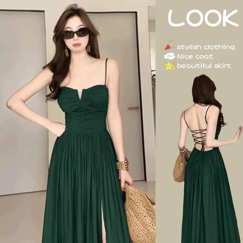 纯欲辣妹气质露背吊带连衣裙女装2025夏季新款性感度假收腰长裙子