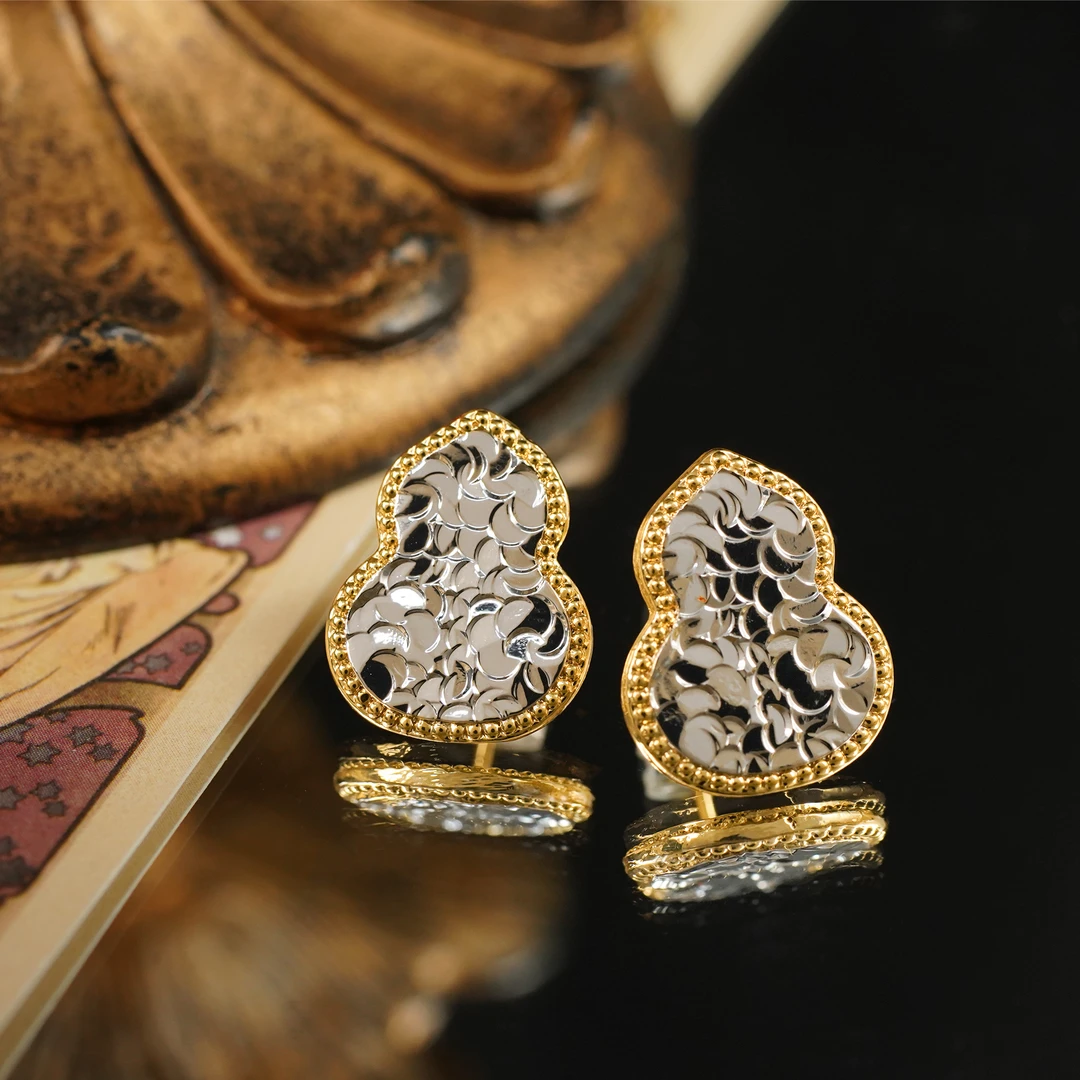 铜合金耳饰 【3316】LeLe 耳钉 福禄 金银拼色波光粼粼