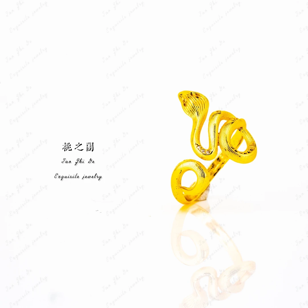 铜合金戒指 复古灵蛇缠绕戒指古法重工生肖蛇形气质