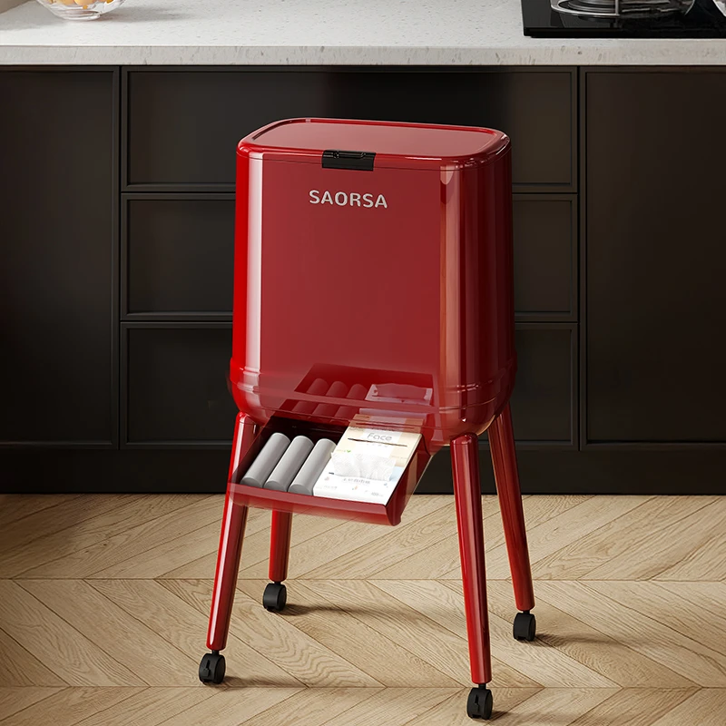 厨房垃圾桶免弯腰高脚家用2025新款可收纳垃圾袋轻奢大容量带滚轮