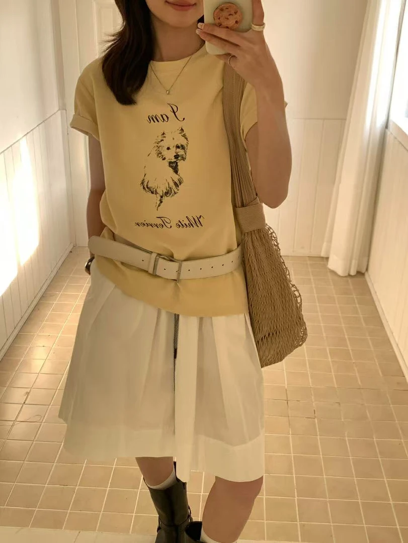 【小狗T】卡通印花减龄圆领短袖T恤19169  衣长64