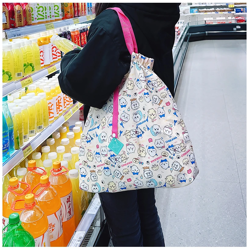 日系卡通可折叠环保购物袋单肩女布包袋可爱便携旅游备用ins休闲