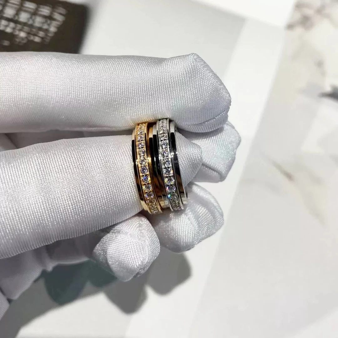 钛钢戒指 时来运转情侣对戒戒镶钻满天星不掉色可转动指环