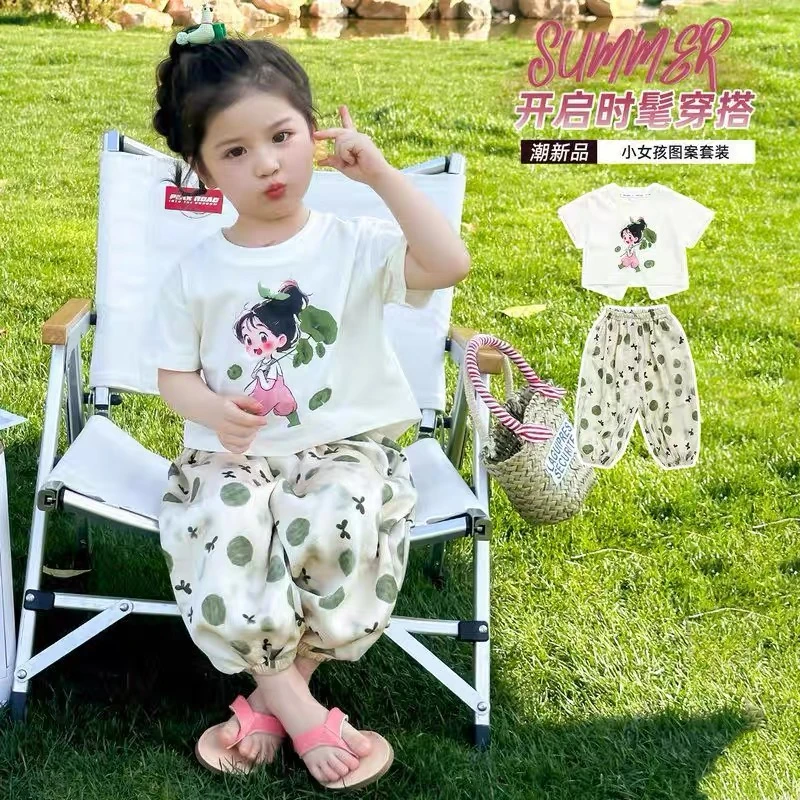 女童卡通夏装套装2025新款儿童洋气时髦女宝宝夏季韩版休闲两件套