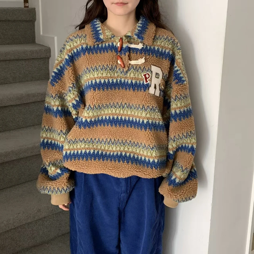 韩国东大门小熊条纹摇粒绒卫衣No退换