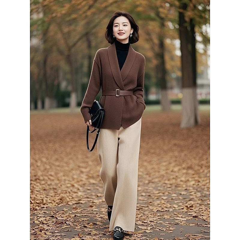 春装气质休闲穿搭大码胖巨显瘦高级感时尚精致毛衣两件套装裤女