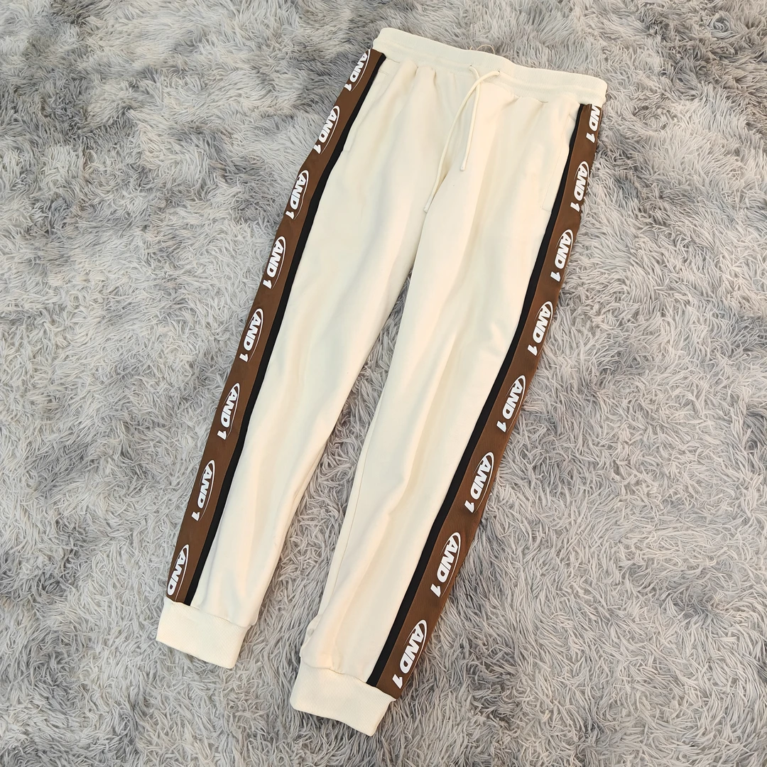 轻奢高级织带拼接弹力休闲运动裤男修身束脚秋冬厚款撞色卫裤9333