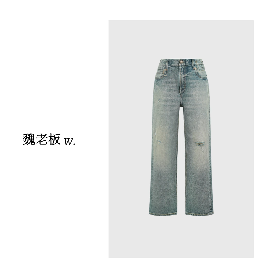 W.Diva【雾棠】夏季透气蓝色显瘦经典宽松破洞牛仔长裤女51K271312