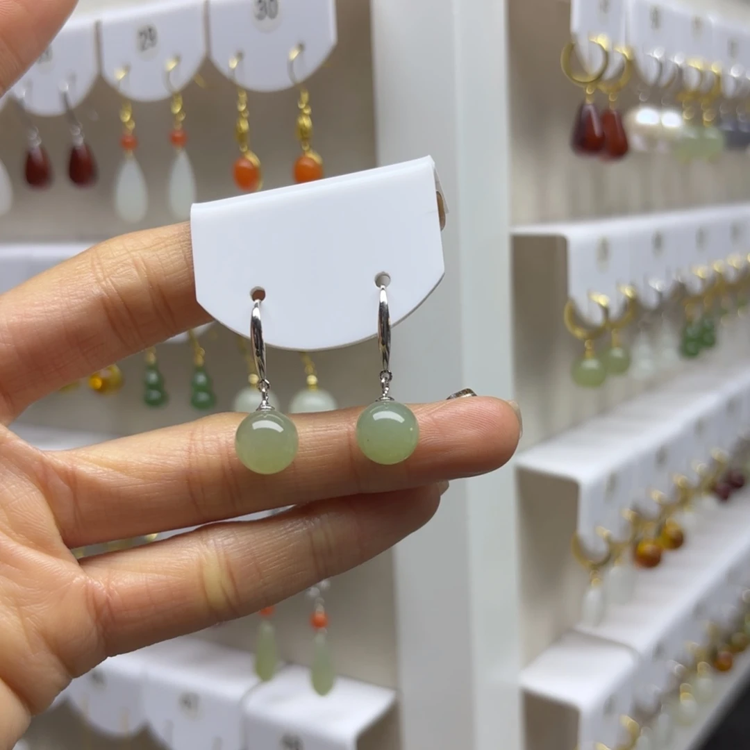 和田玉银S925镶嵌耳饰