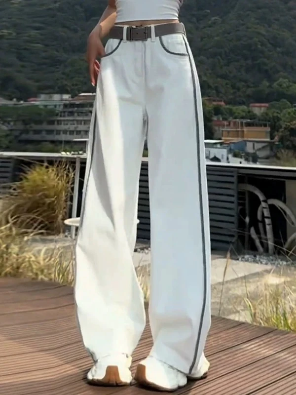 新款春夏款牛仔直筒裤 软牛仔无腰带