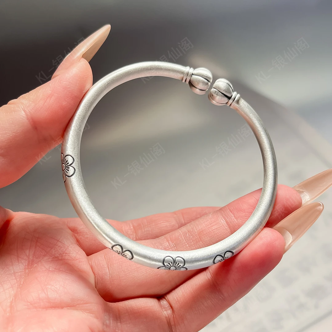 足银手镯 足银999.9手镯时尚复古气质小众可调节经典南瓜足银手镯