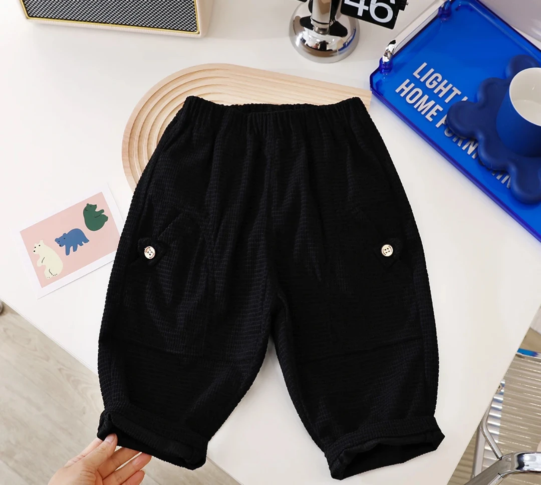 清仓儿童黑色杏色华夫格春秋新款裤子时尚洋气宝宝