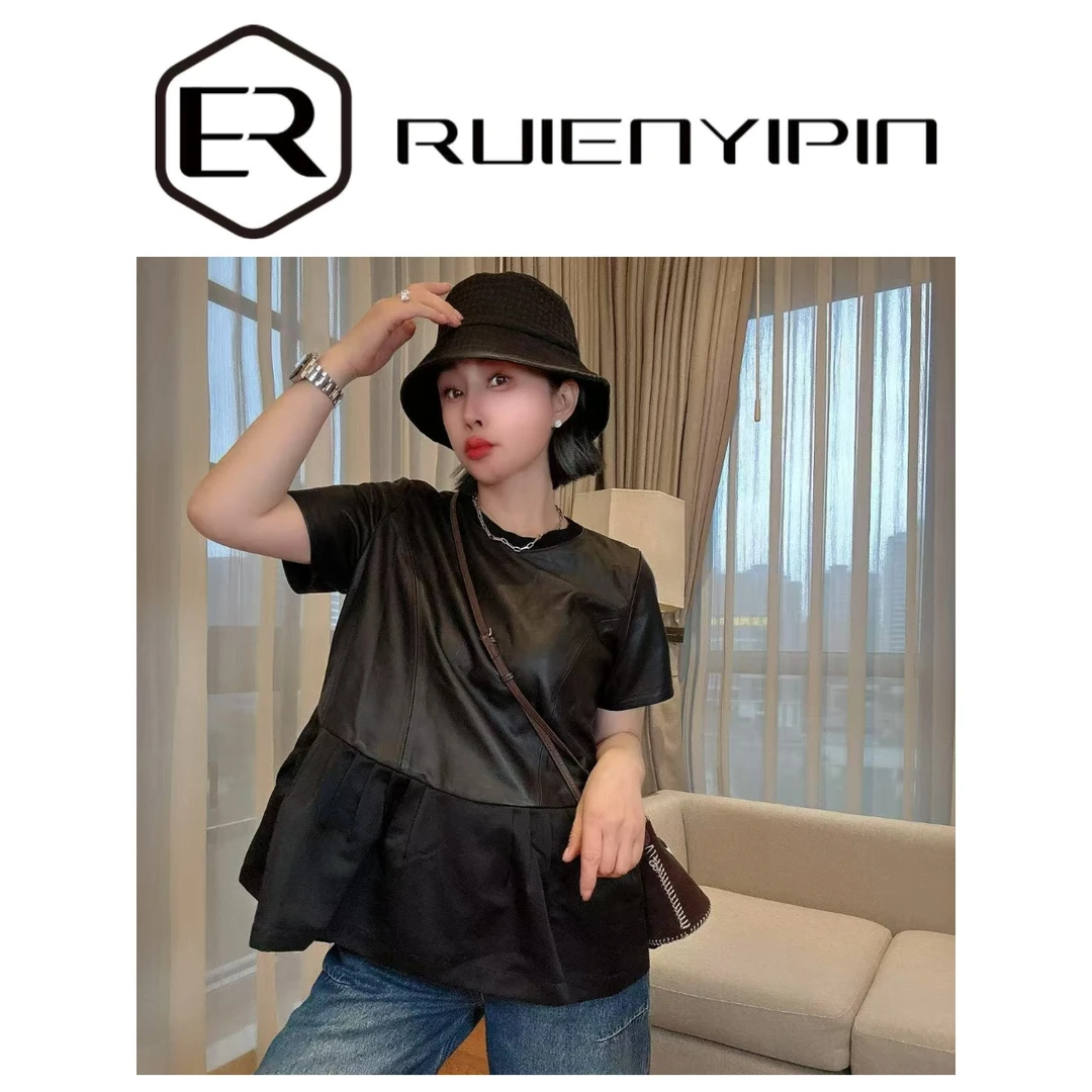 7486#【炫妈】早秋新款穿搭100羊皮时尚气质显瘦上衣