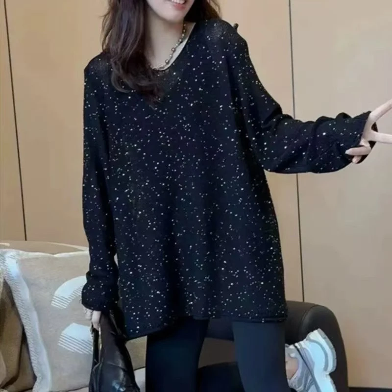 欧货满天星针织衫女套头宽松显瘦中长款2025春季新款针织衫上衣