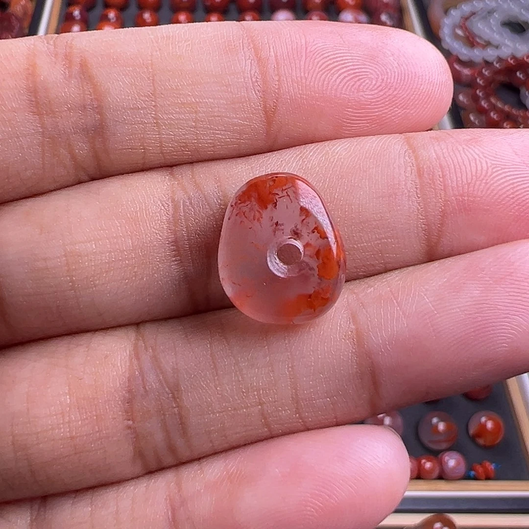 南红玛瑙未镶嵌珠宝奇石飘花藏扣14.4mm