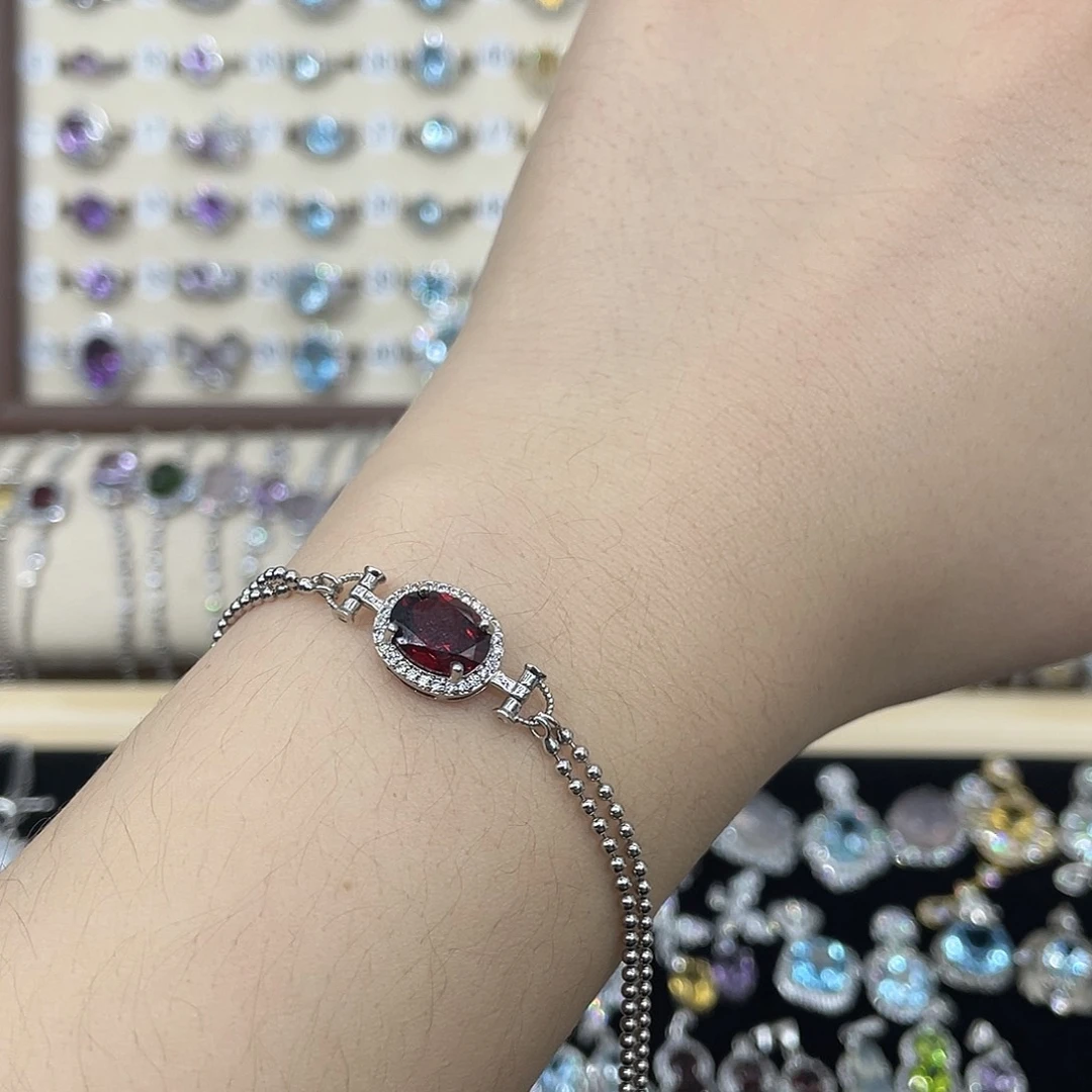 银S925镶嵌石榴石手链