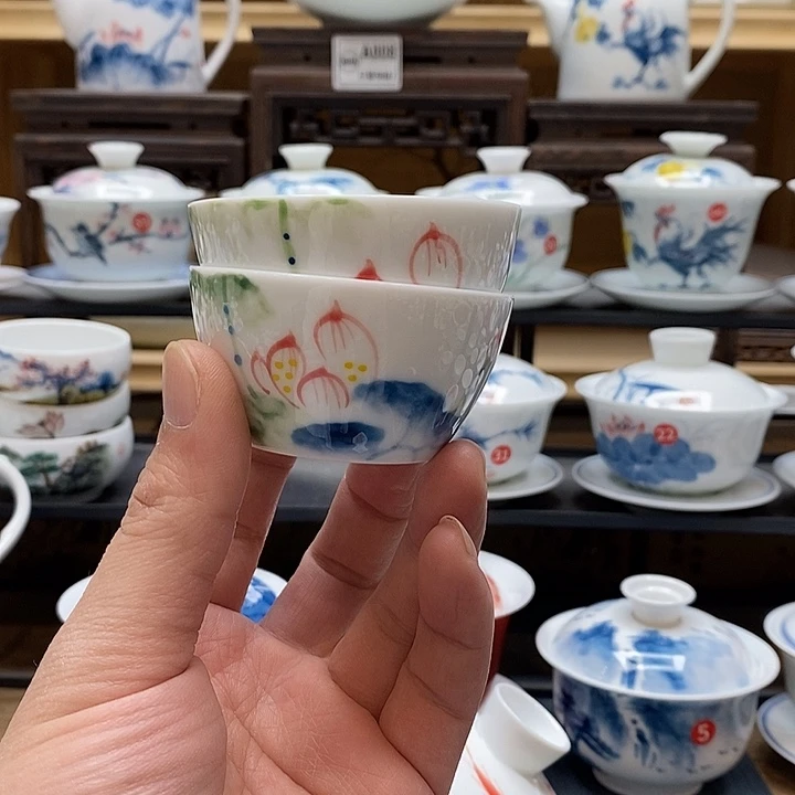 手绘微瑕荷花杯2个装