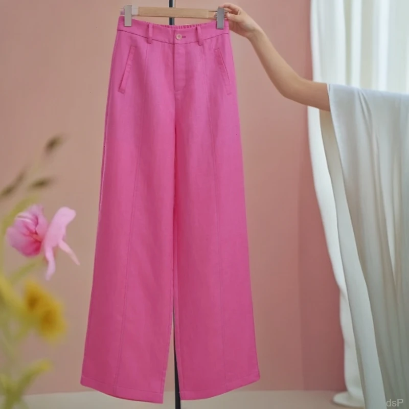 天丝亚麻裤女2025新款裤子宽松抗皱阔腿裤夏季薄款休闲高腰直筒裤