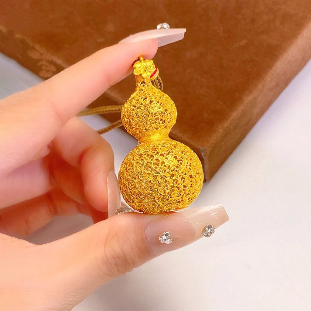 铜合金吊坠 金店同款镂空花丝爬藤葫芦吊坠新中式招财进宝毛衣链