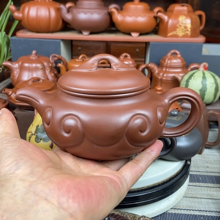 茶壶紫砂仿古如意460cc原矿老紫泥特价