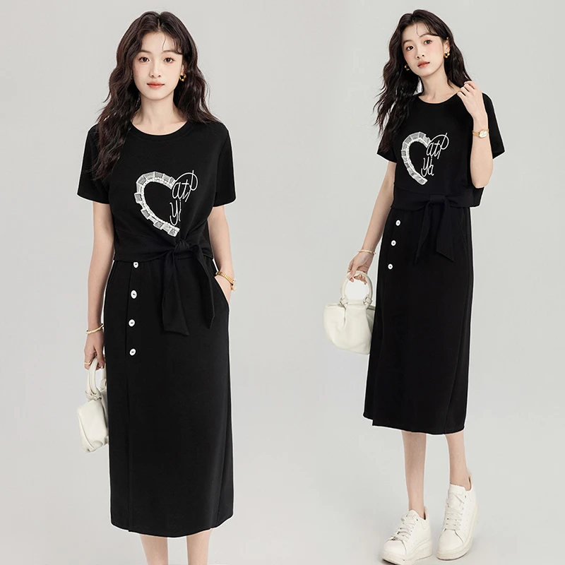 时尚气质裙子2025夏季年轻新款休闲套装裙减龄显瘦女半身裙两件套