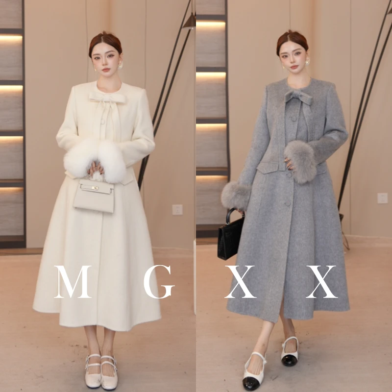 MG小象【云柔贵雅】千金风双面羊毛收腰中长款外套 M825Z18587