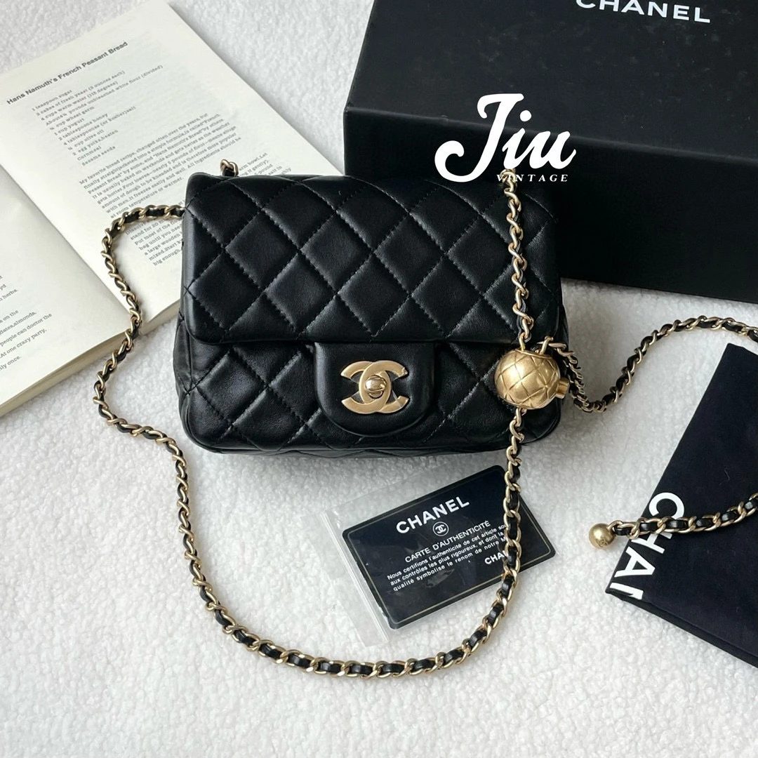 99新 Chanel/香奈儿 黑金 金球方胖子单肩包CG14-0065